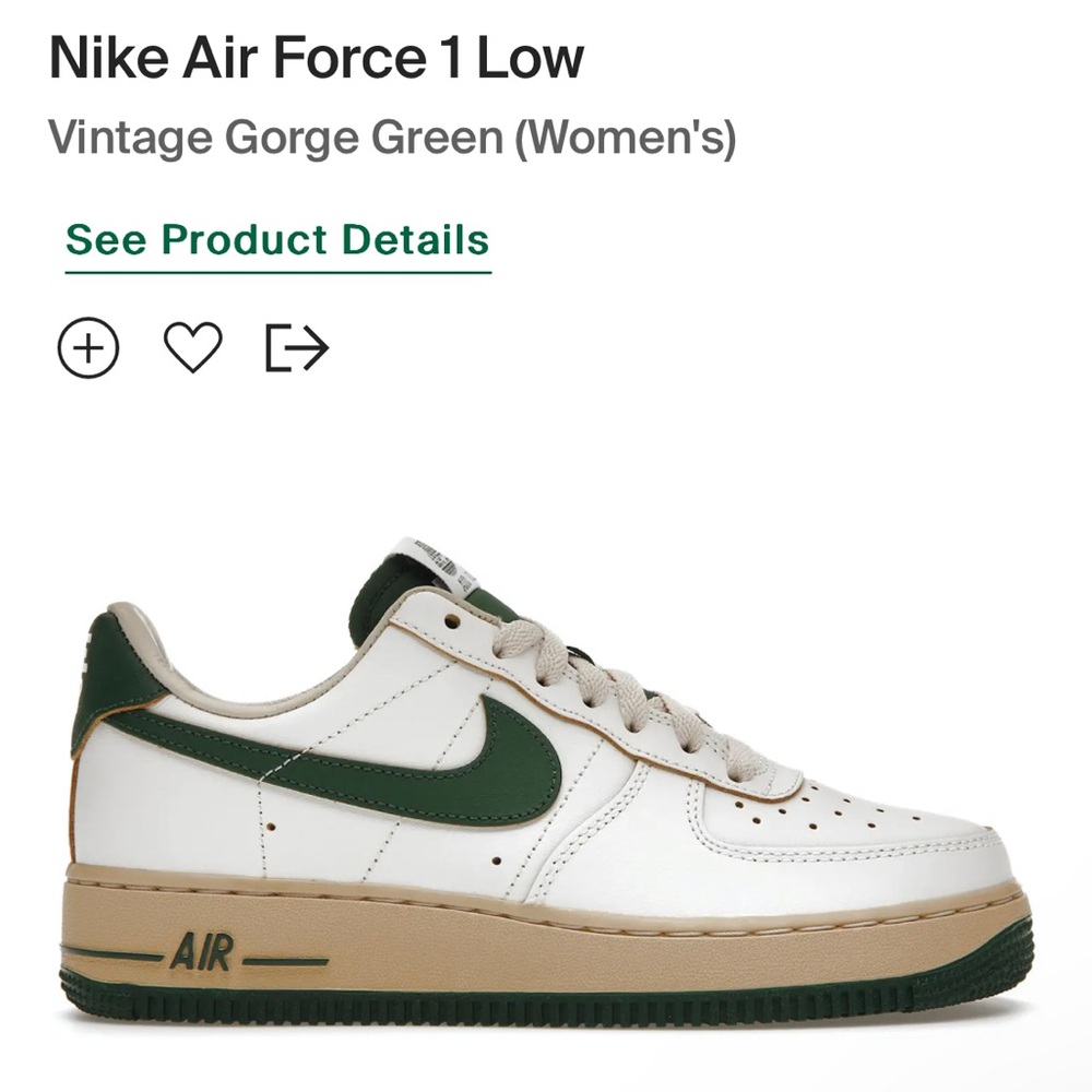Nike Air Force 1 Low Vintage Gorge Green women’s Size 6.5